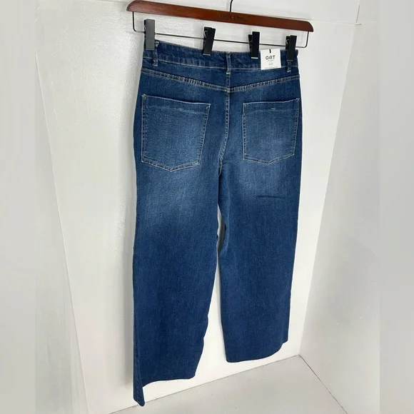 OAT NEW YORK NWT High Rise Wide Leg Jeans 10/30 Rhinestone Pocket Raw Hem - Picture 10 of 16